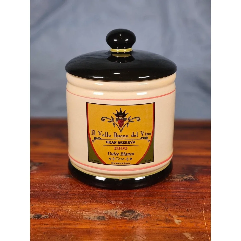Vintage OGGI Wine Label Ceramic Canister With Lid 7 In